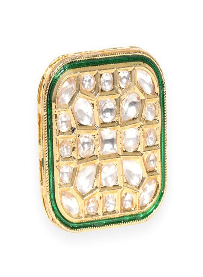Rubans 22K Gold-Plated Kundan-Studded Green Enamelled Adjustable Finger Ring for Women & Girls