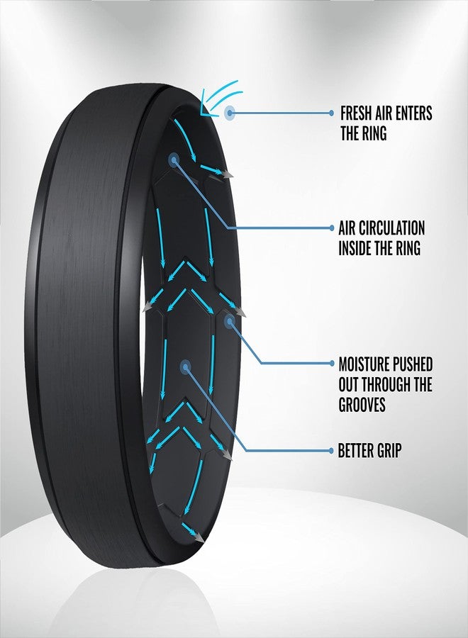 ROQ Breathable Silicone Rings for Men - Inner Arrow Shape Grooves for Enhanced Breathability - Classic Mens Silicone Rubber Wedding Ring Band - Black, Blue, Black-Blue Camo Colors - Size 11 - Image 2