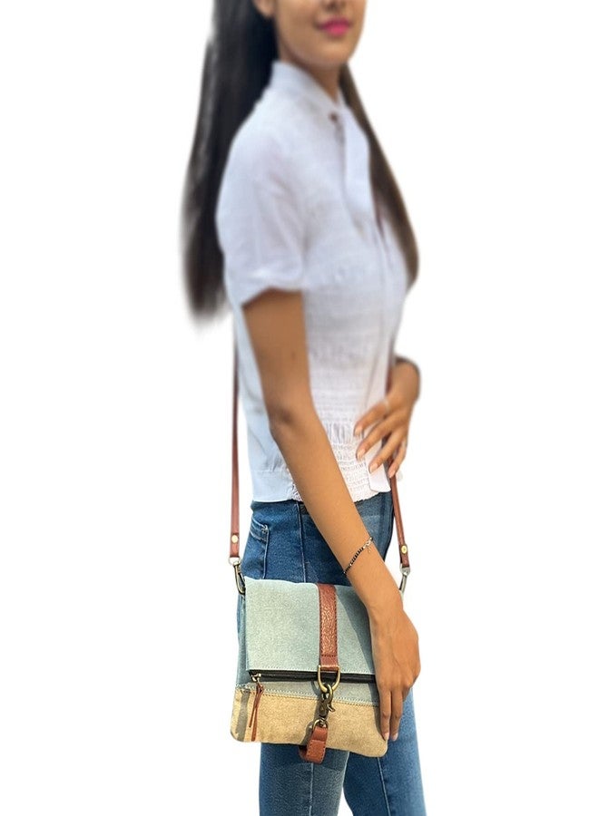 Mona B Canvas Small Sling Crossbody Bag with Stylish Design for Women - Sky Blue - Image 4