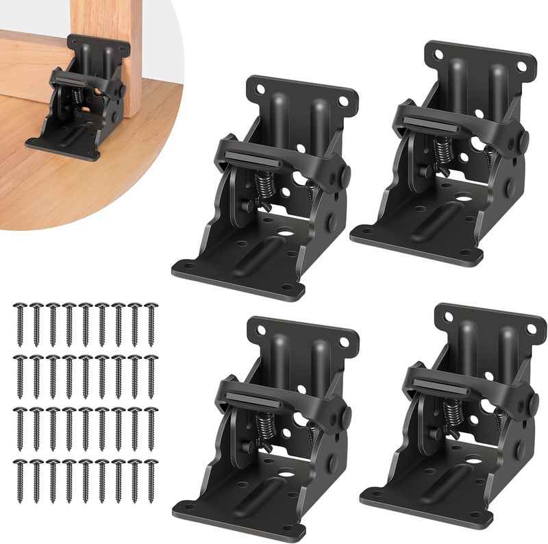 Spiglamm 4 Pack Folding Brackets, Self-Lock Hinge with Screws for Folding Table Legs, Lock Extension Support Bracket Bed Legs, Black - Image 1