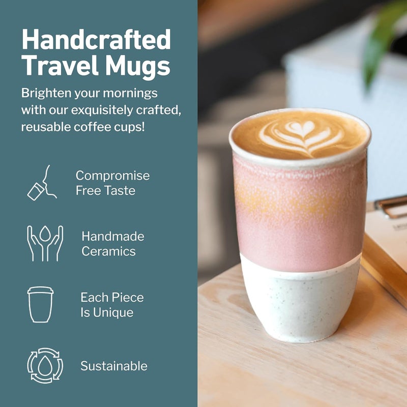 NOVA CERAMICS Travel Mug  Travel Coffee Mug  Iced Coffee Cup Unique to Go Mug  Microwave  Dishwasher Safe Coffee Pink Tumbler  Gifts for Women Men Him Her  12oz  Afterglow - Image 2