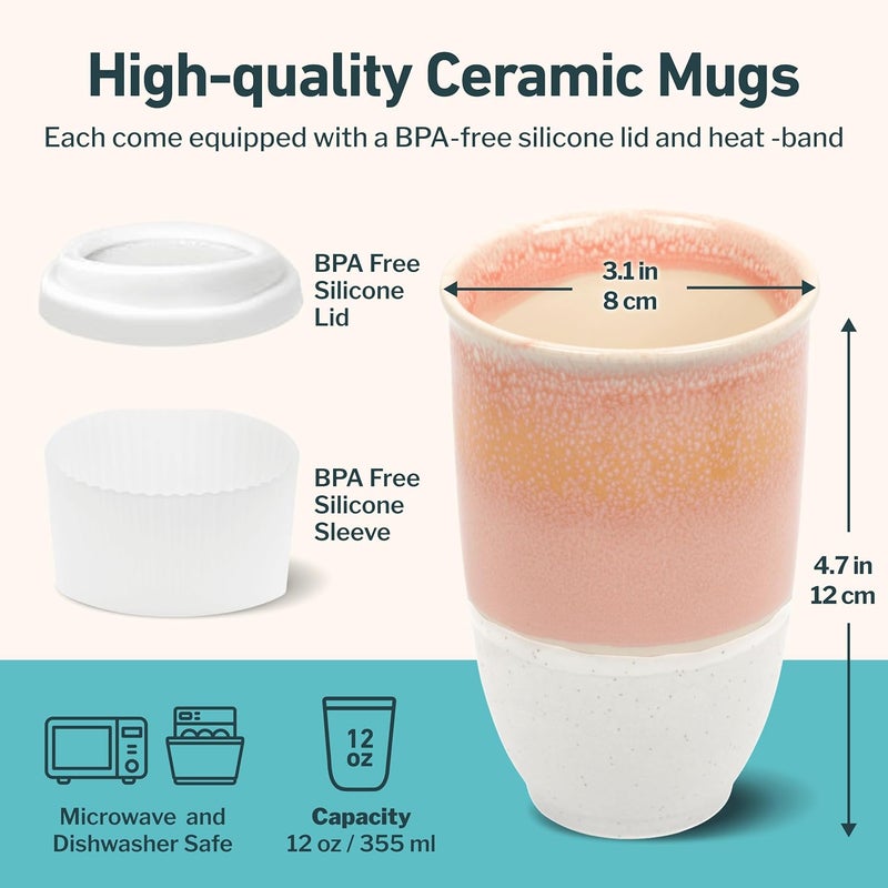 NOVA CERAMICS Travel Mug  Travel Coffee Mug  Iced Coffee Cup Unique to Go Mug  Microwave  Dishwasher Safe Coffee Pink Tumbler  Gifts for Women Men Him Her  12oz  Afterglow - Image 3