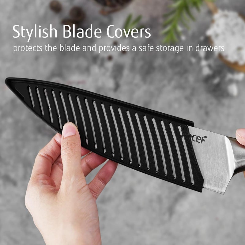 hecef Silver Kitchen knife set of 3, Satin Finish Blade with Hollow Handle, includes 8" Chef, 5" Utility and 3.5" paring knife - Image 2