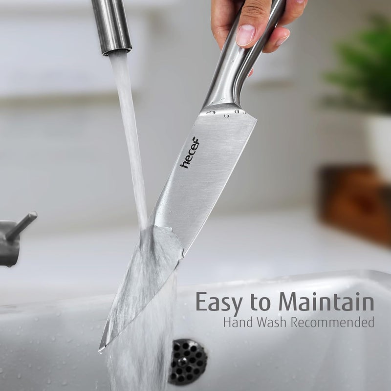 hecef Silver Kitchen knife set of 3, Satin Finish Blade with Hollow Handle, includes 8" Chef, 5" Utility and 3.5" paring knife - Image 5