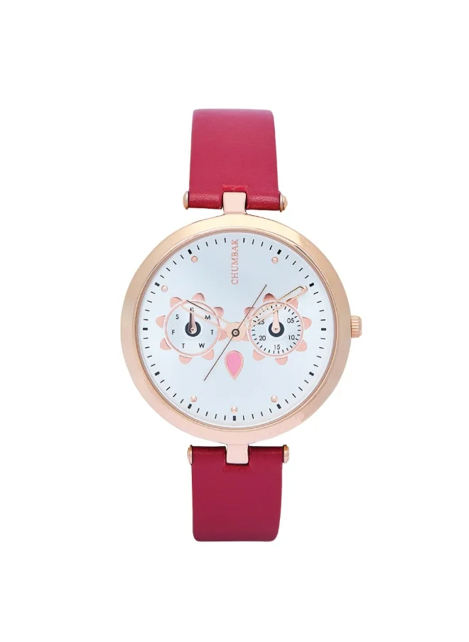 تشامباك Hoot Leather Strap Watch | Maroon Strap