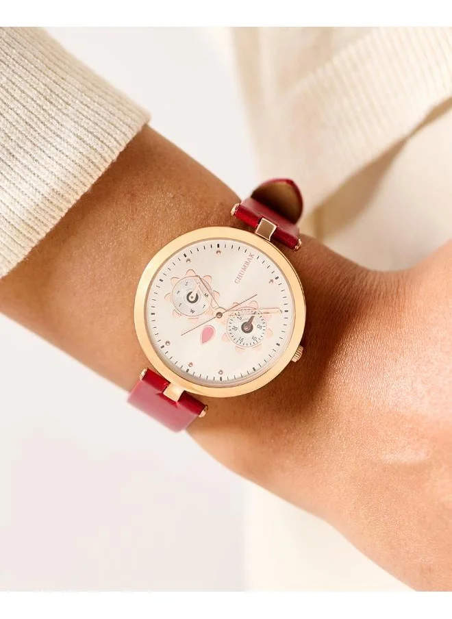 تشامباك Hoot Leather Strap Watch | Maroon Strap