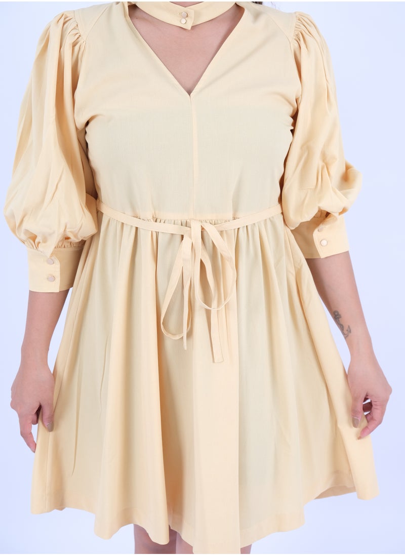ONLY - Women’s Pleated Puff Sleeves Mini Dress in Raffia - Image 1