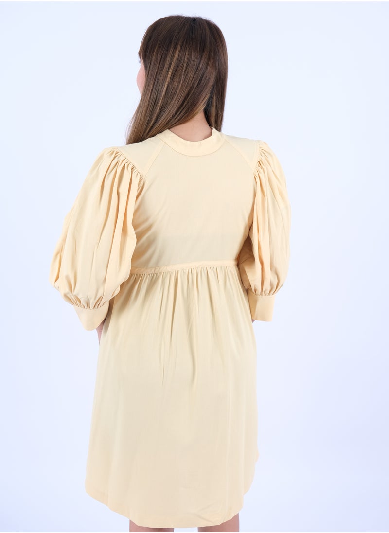 ONLY - Women’s Pleated Puff Sleeves Mini Dress in Raffia - Image 1