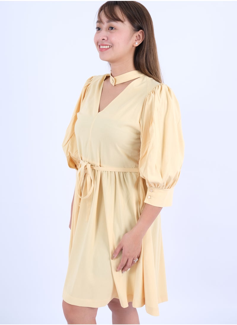 ONLY - Women’s Pleated Puff Sleeves Mini Dress in Raffia - Image 1