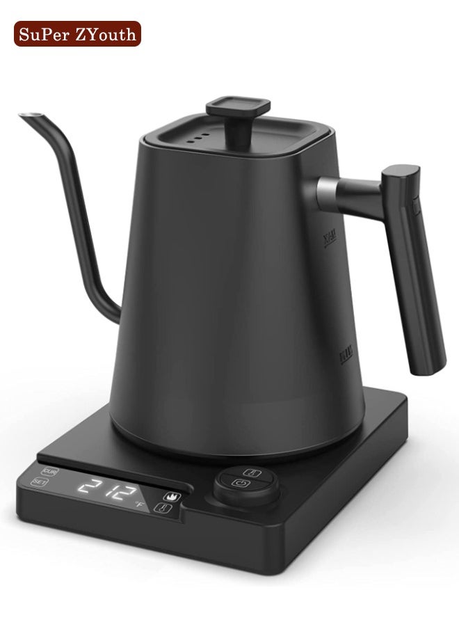 Super ZYouth Electric Gooseneck Coffee Kettle 1000ML, Smart Display Control Temperature Kettle, 1200 Power Rapid Heating Pour Over Kettle for Tea Coffee Brewing, Insulation Stainless Steel inner and Bottom, Black  - Image 1