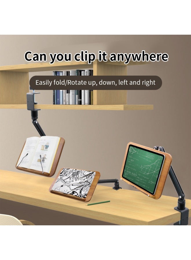 XiuWoo Book Stand with Clamp, Book Holder for Reading Hands Free, Aluminum Alloy and Bamboo Material Build, Table Side Design, Suitable for Readers, Students and Childre - Image 4