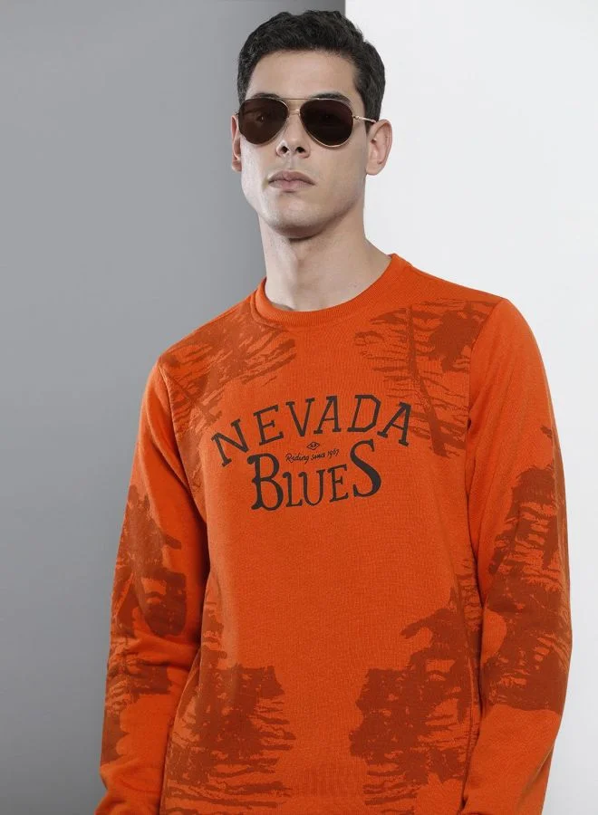 The Indian Garage Co Men Regular Fit Tropical Crew Neck Full Sleeves Sweatshirt