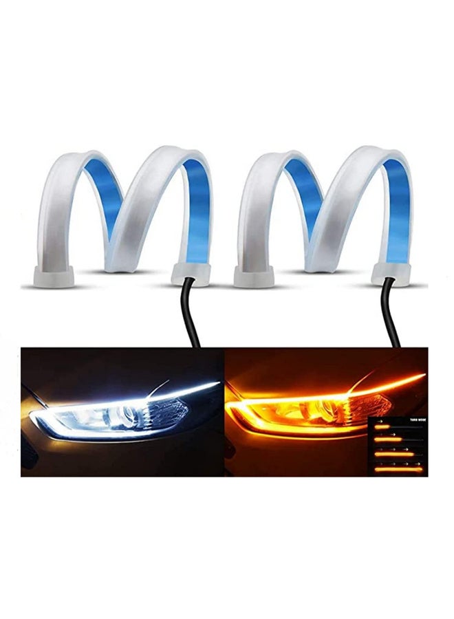 قطعتان 2 لمبة سيارة DRL ضوء النهار LED شريط مرن مصابيح أمامية تلقائية إشارة انعطاف بيضاء ضوء فرامل أصفر إضاءة متدفقة مقاوم للماء 12 فولت 60 سم - Image 1