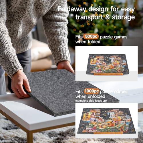 Tektalk Foldable Jigsaw Puzzle Board with 3 Angle Adjustable BracketStand Lightweight Portable Puzzle Mat Plateau with Wooden Easel Foldaway Felt Puzzle Table for Up to 1000 Pieces Dark Gray - Image 5