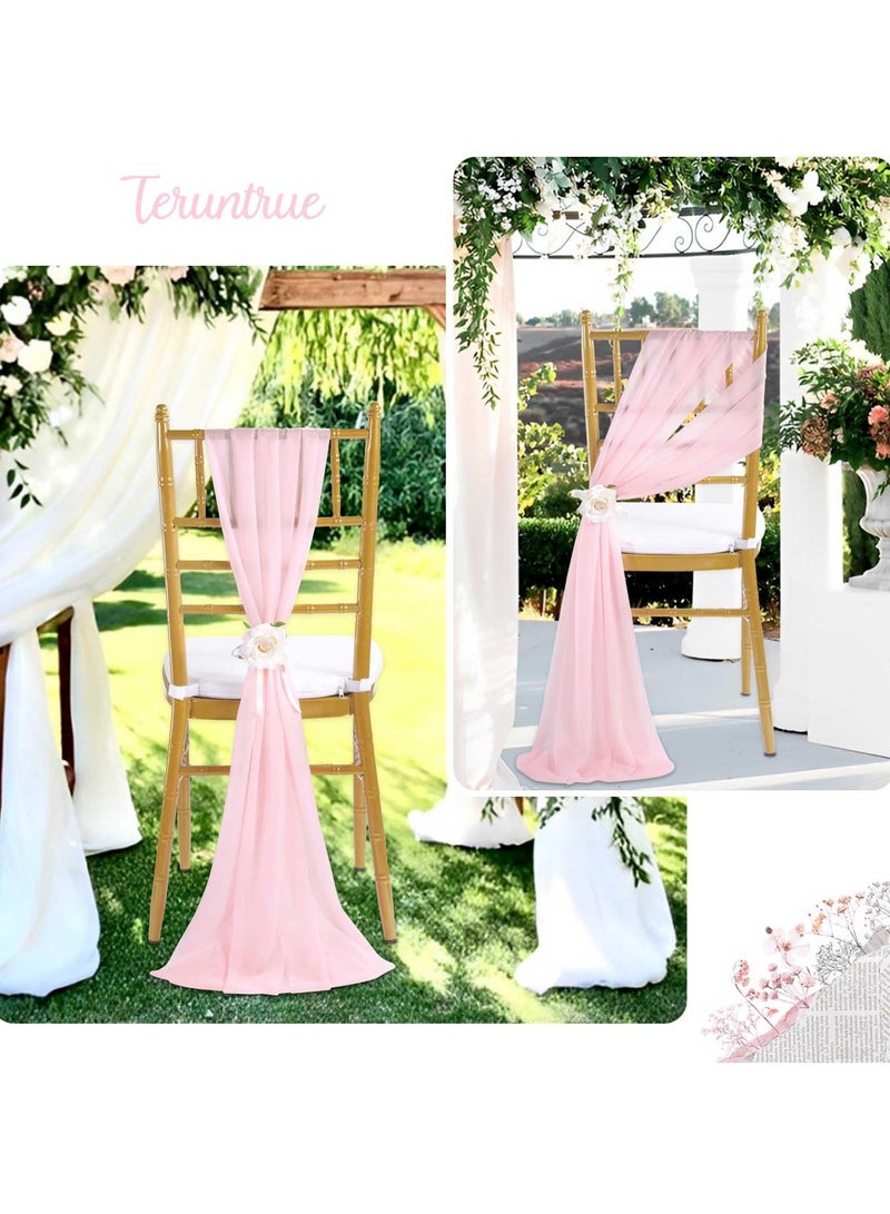 Sheer Fabric Wedding Chair Sashes: 10PCS Tulle Church Chair Cover Long Chair Bows Aisle Drapes Party Decorations (Light Pink - 20*275cm)  - Image 3