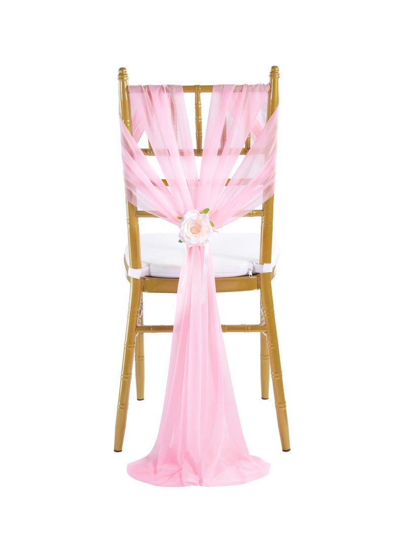 Sheer Fabric Wedding Chair Sashes: 10PCS Tulle Church Chair Cover Long Chair Bows Aisle Drapes Party Decorations (Light Pink - 20*275cm)  - Image 2