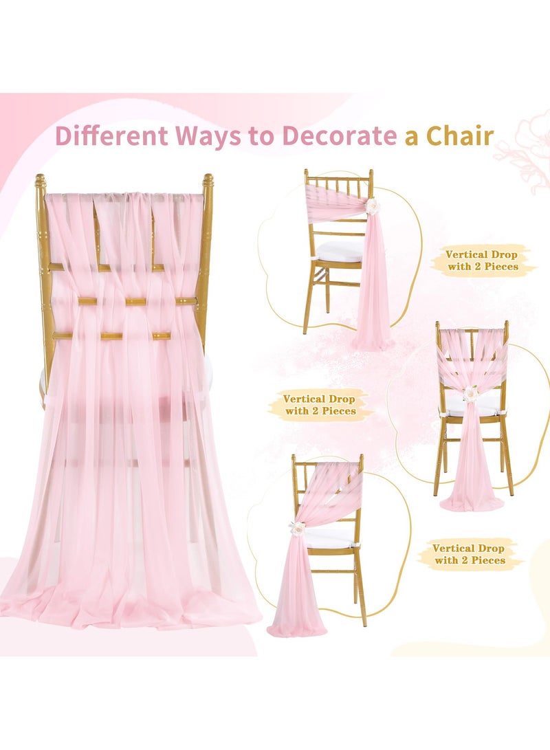 Sheer Fabric Wedding Chair Sashes: 10PCS Tulle Church Chair Cover Long Chair Bows Aisle Drapes Party Decorations (Light Pink - 20*275cm)  - Image 4