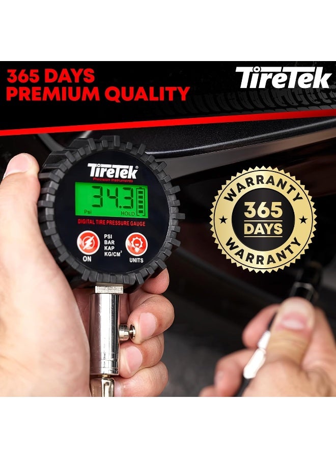 TireTek TIRETEK Digital Tire Pressure Gauge (0-200 PSI) - Heavy Duty Tire Gauge (Stainless Steel) - MotCertified ANSI - Easy to Read - Air Gauge Tire Pressure - Bike and Motorcycle Tire Pressure Gauge  - Image 4
