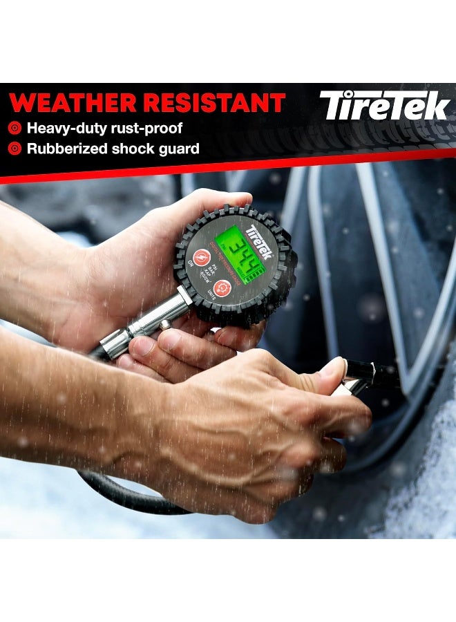 TireTek TIRETEK Digital Tire Pressure Gauge (0-200 PSI) - Heavy Duty Tire Gauge (Stainless Steel) - MotCertified ANSI - Easy to Read - Air Gauge Tire Pressure - Bike and Motorcycle Tire Pressure Gauge  - Image 2