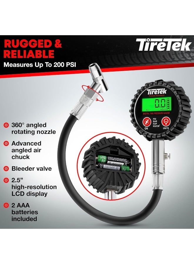 TireTek TIRETEK Digital Tire Pressure Gauge (0-200 PSI) - Heavy Duty Tire Gauge (Stainless Steel) - MotCertified ANSI - Easy to Read - Air Gauge Tire Pressure - Bike and Motorcycle Tire Pressure Gauge  - Image 3