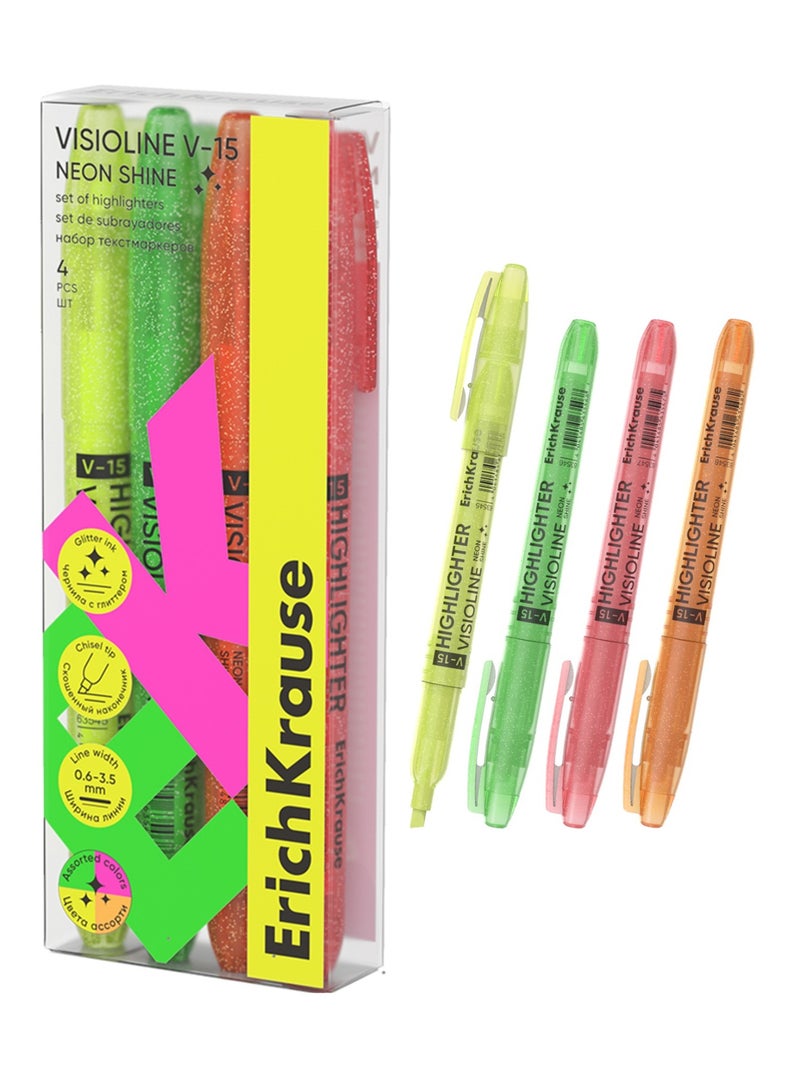 ErichKrause 4-Piece Visioline V-15 Glitter Highlighter Set Multicolour - Image 1