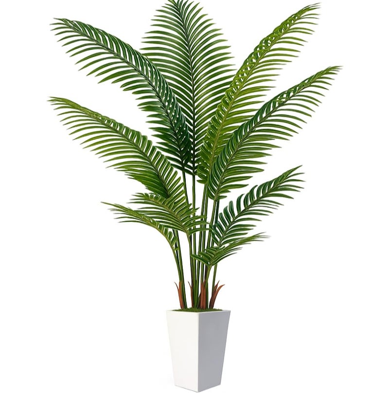Flydeer 7FT Artificial Palm Tree, Tall Artificial Tree Plants with Fake Plants, Large Faux Plants Indoor with Lifelike Leaves for Outdoor Indoor Home Office Living Room Decor (White) - Image 1