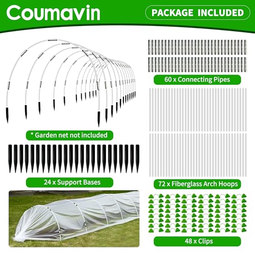 Coumavin 8FT Rust-Free Fiberglass Garden Hoops -72 PCS DIY Grow Tunnel Kit for Raised Beds, Row Cover Support with Connectors/Clips, Sun Shade &Year-Round Plant Protection, White - Image 2