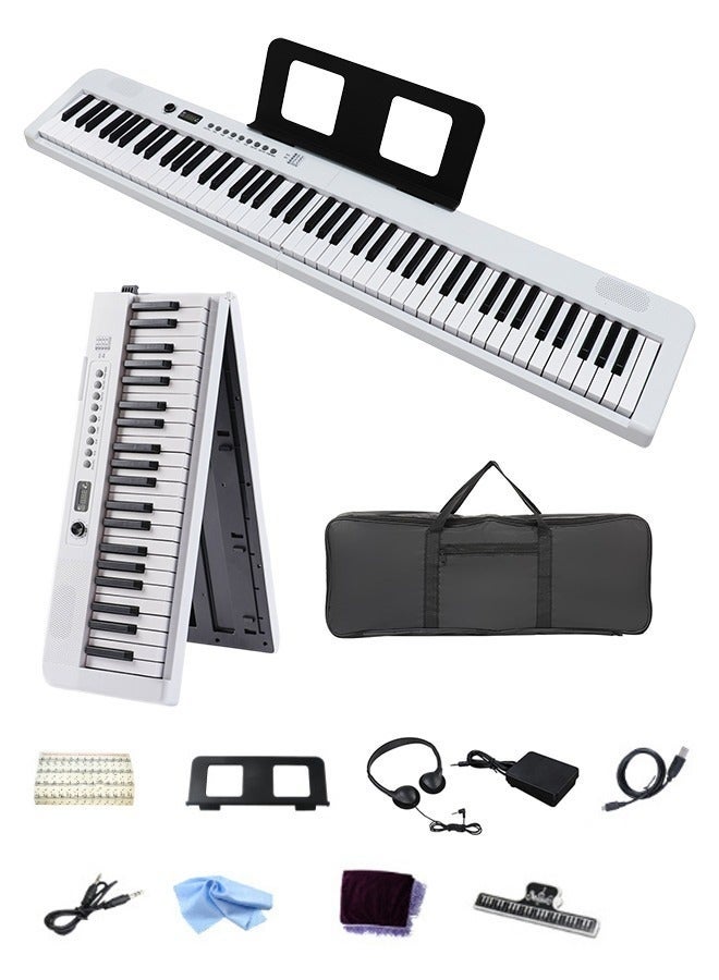 WALALLA Full-size foldable Bluetooth MIDI smart piano for beginners and adults, rechargeable multifunctional portable electronic piano with 88-key electronic piano sustain pedal and piano bag, large earphones, sustain pedal, music clip, piano cloth, 88 piano cover, 88 music sheet, OTG cable, audio cable, White 3.8 kg - Image 2