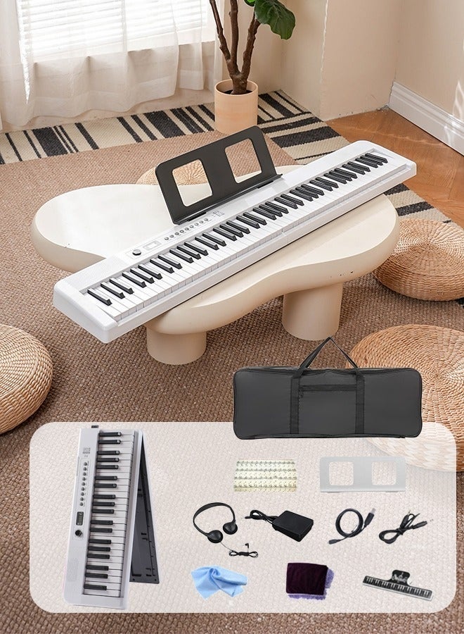 WALALLA Full-size foldable Bluetooth MIDI smart piano for beginners and adults, rechargeable multifunctional portable electronic piano with 88-key electronic piano sustain pedal and piano bag, large earphones, sustain pedal, music clip, piano cloth, 88 piano cover, 88 music sheet, OTG cable, audio cable, White 3.8 kg - Image 1