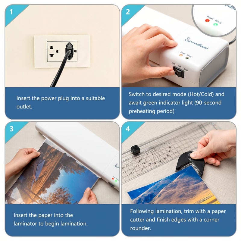 4 In 1 White Laminator Machine With 15 Laminating Sheets A4 Hot And Cold Laminator With Paper Trimmer And Corner Rounder 9 Inch Personal Thermal Laminator For Home School Office - Image 5