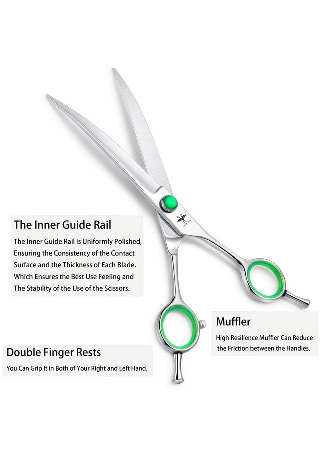 PURPLEBIRD - 7 Inch Straight, Downward Curved Dog Grooming Scissors Set Professional Pet Cutting, Thinning Texturizing Shears Safety Blunt Tip Trimming Shearing Dog Cat Japanese Stainless Steel Silver - Image 1