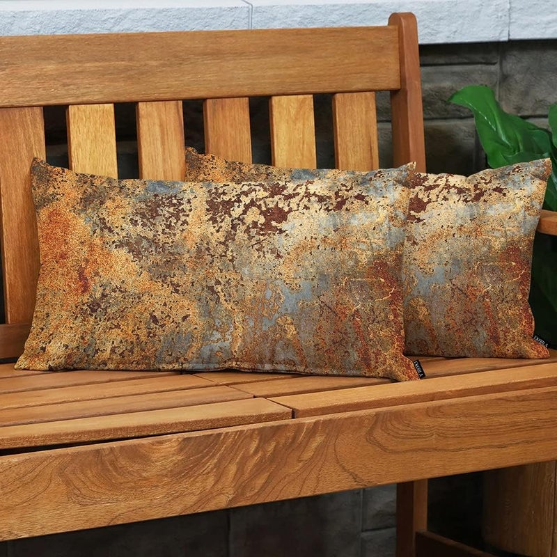 EKOBLA Brown Rust Metal Accent Throw Pillow Covers Rusty Steel Iron Structure Modern Abstract Oblong Rectangle Throw Pillow Cases for Sofa Bed Couch Cotton Linen 12x20 Inches - Image 3