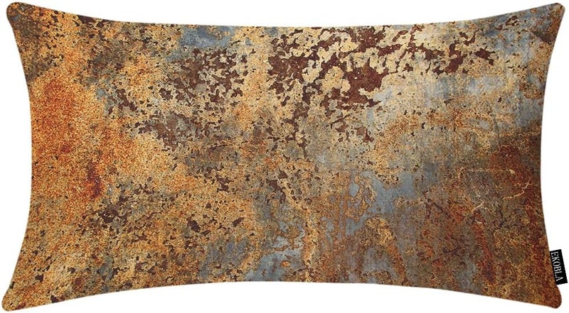 EKOBLA Brown Rust Metal Accent Throw Pillow Covers Rusty Steel Iron Structure Modern Abstract Oblong Rectangle Throw Pillow Cases for Sofa Bed Couch Cotton Linen 12x20 Inches - Image 1