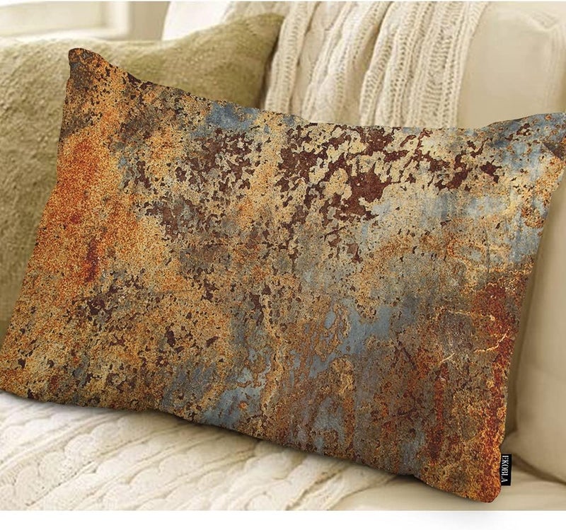 EKOBLA Brown Rust Metal Accent Throw Pillow Covers Rusty Steel Iron Structure Modern Abstract Oblong Rectangle Throw Pillow Cases for Sofa Bed Couch Cotton Linen 12x20 Inches - Image 2