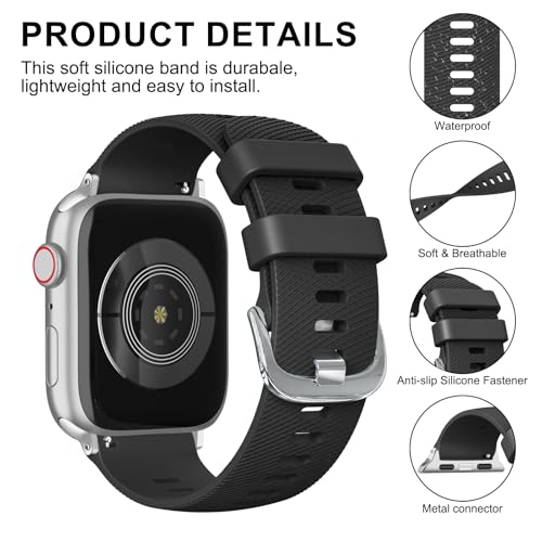 Meliya Bands Compatible with Apple Watch 38mm 40mm 41mm 42mm 44mm 45mm 46mm 49mm, Sporty Silicone Replacement Waterproof Straps for iWatch Series 10 9 Ultra 8 7 6 5 4 3 2 1 SE-Black - Image 2