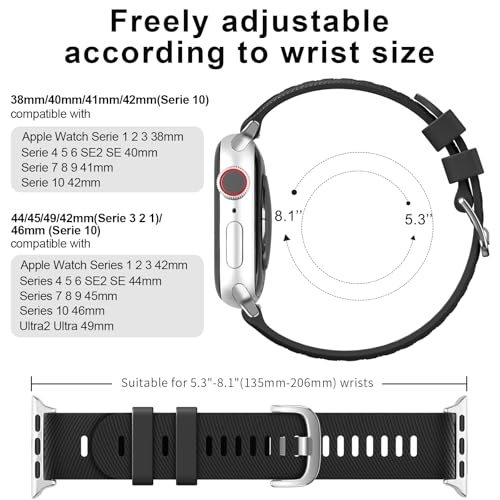 Meliya Bands Compatible with Apple Watch 38mm 40mm 41mm 42mm 44mm 45mm 46mm 49mm, Sporty Silicone Replacement Waterproof Straps for iWatch Series 10 9 Ultra 8 7 6 5 4 3 2 1 SE-Black - Image 3
