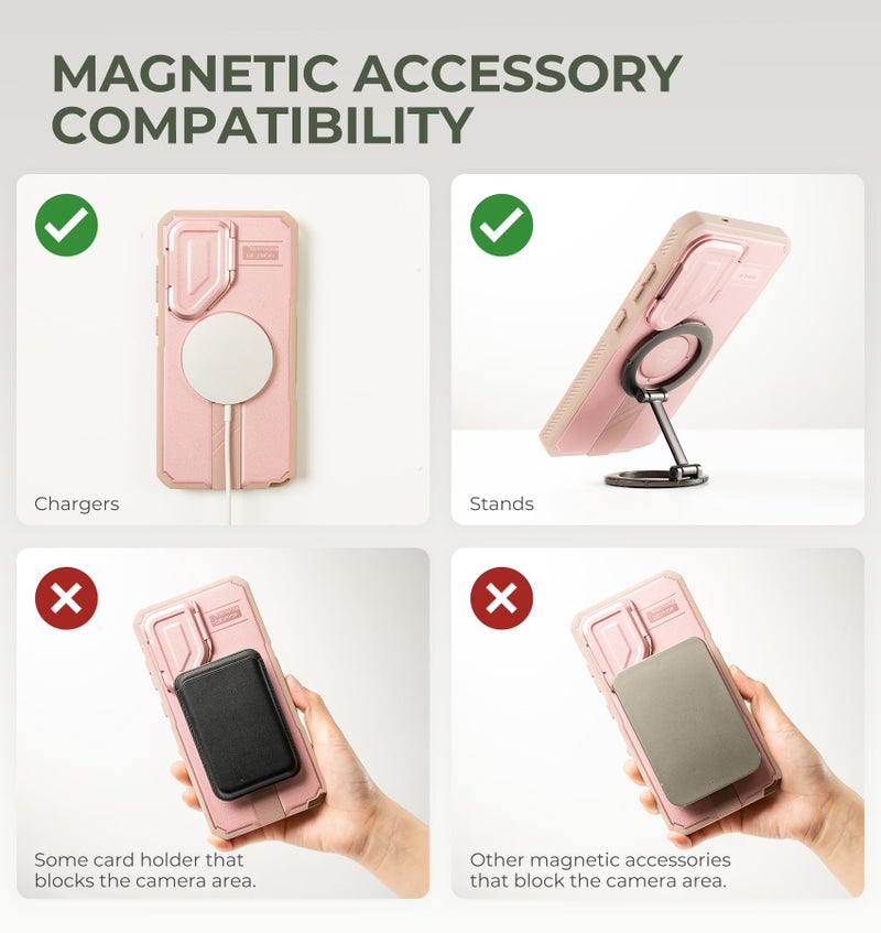 Dexnor for Samsung Galaxy S26 Ultra Case with Camera Cover & Adjustable Kickstand & Screen Protector, Compatible with MagSafe, Rugged Shockproof Bumper Cases Magnetic Protective Cover(2026),Peony Pink - Image 4