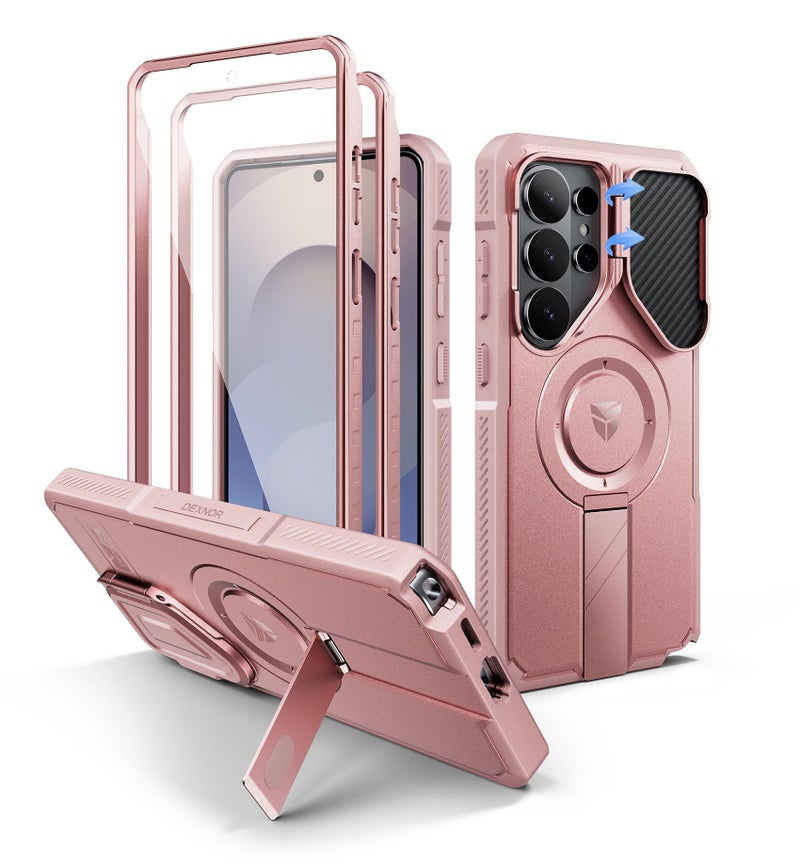 Dexnor for Samsung Galaxy S26 Ultra Case with Camera Cover & Adjustable Kickstand & Screen Protector, Compatible with MagSafe, Rugged Shockproof Bumper Cases Magnetic Protective Cover(2026),Peony Pink - Image 1