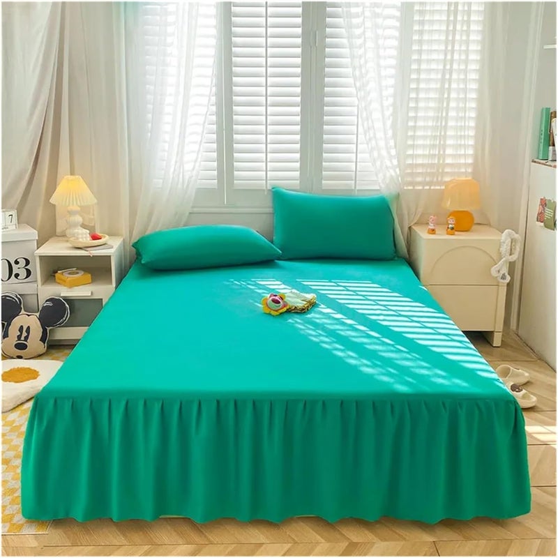Ruffle Bed Skirt 3 Pieces Solid Color Bed Skirt Brushed Bed Cover Single Bedspread Home Soft Bed Linen Skirt Style Bedsheet(Color 8,180x200cm) - Image 1