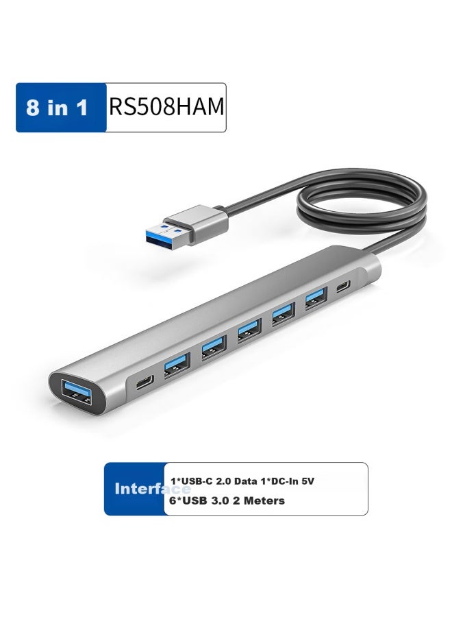 Union Star Yoolion Usb Splitter Extender 8 Ports 2m Usb 3.0 Expansion Hub Hub Concentrator One Drag Eight Suitable For Apple Huawei Desktop Computer Host Laptop Mouse Keyboard Hard Drive - Image 2