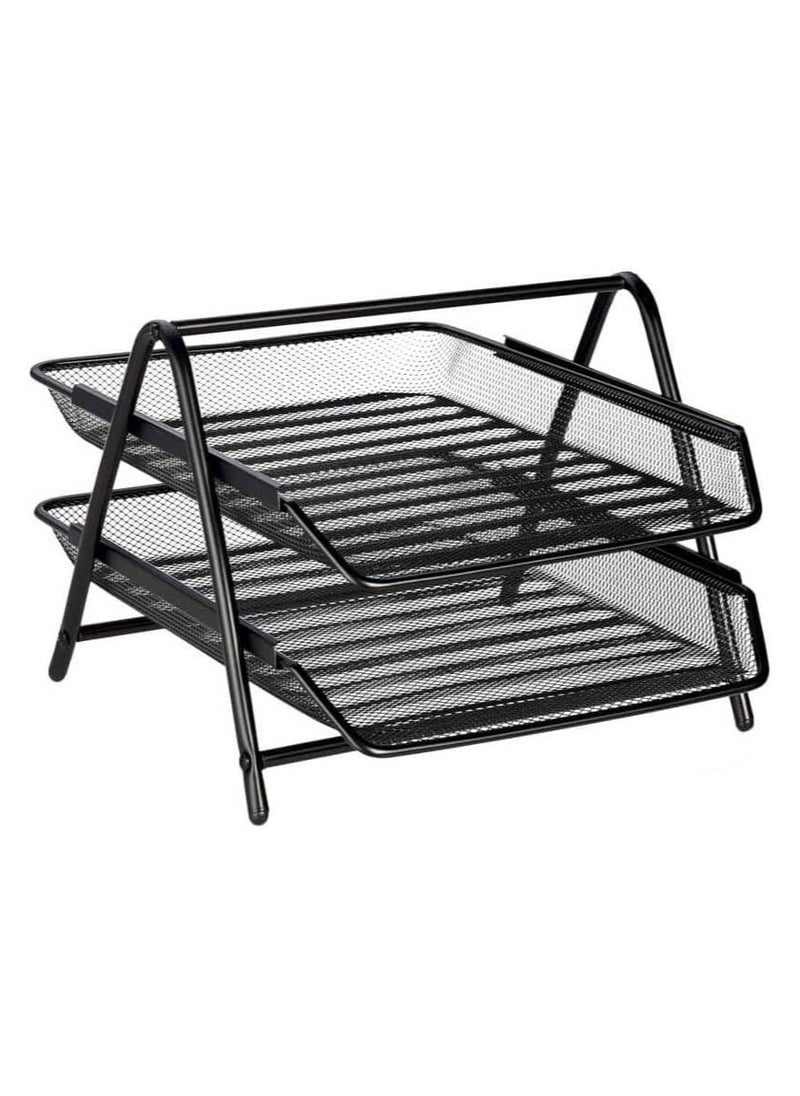HIAS 2-Tier Metal Mesh Document Tray – Black | A4 Paper File Organizer | Office Desk Storage | Workspace & Home Organizer | Stackable Office Supplies  - Image 1