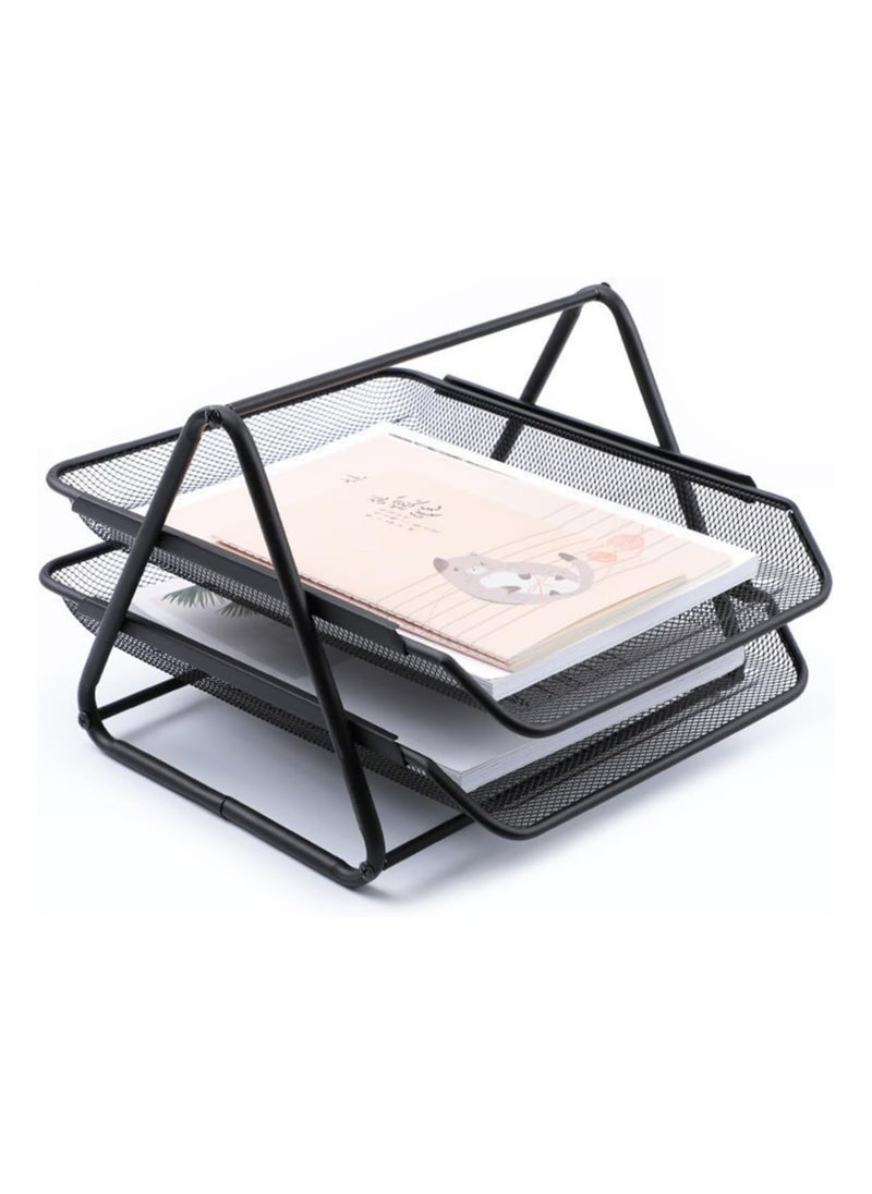 HIAS 2-Tier Metal Mesh Document Tray – Black | A4 Paper File Organizer | Office Desk Storage | Workspace & Home Organizer | Stackable Office Supplies  - Image 2
