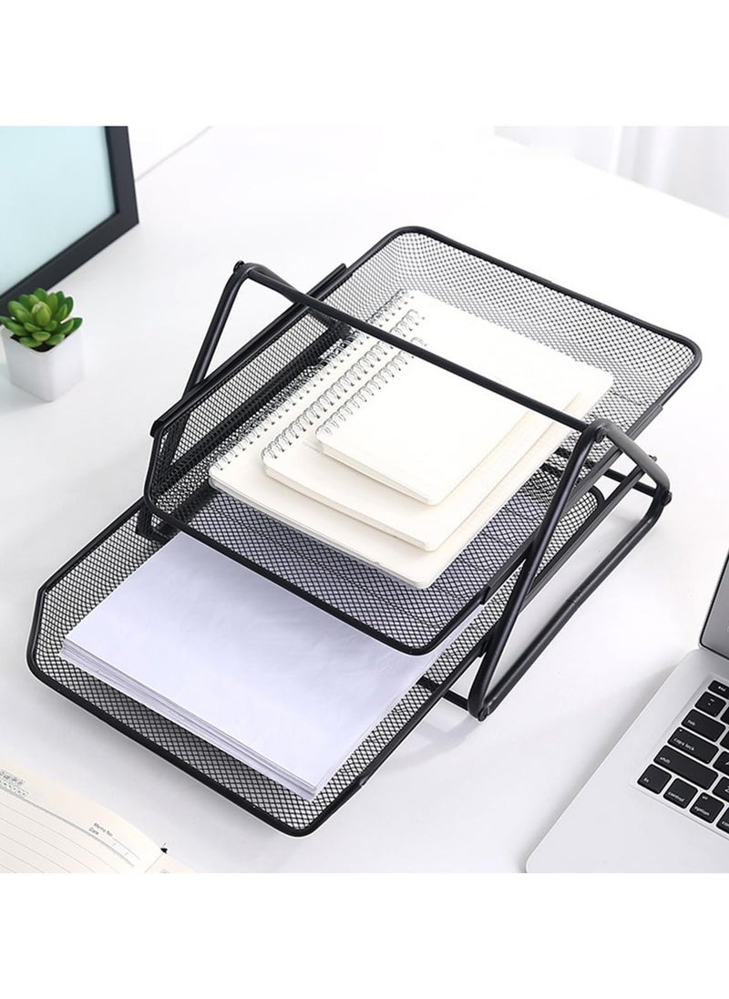 HIAS 2-Tier Metal Mesh Document Tray – Black | A4 Paper File Organizer | Office Desk Storage | Workspace & Home Organizer | Stackable Office Supplies  - Image 3