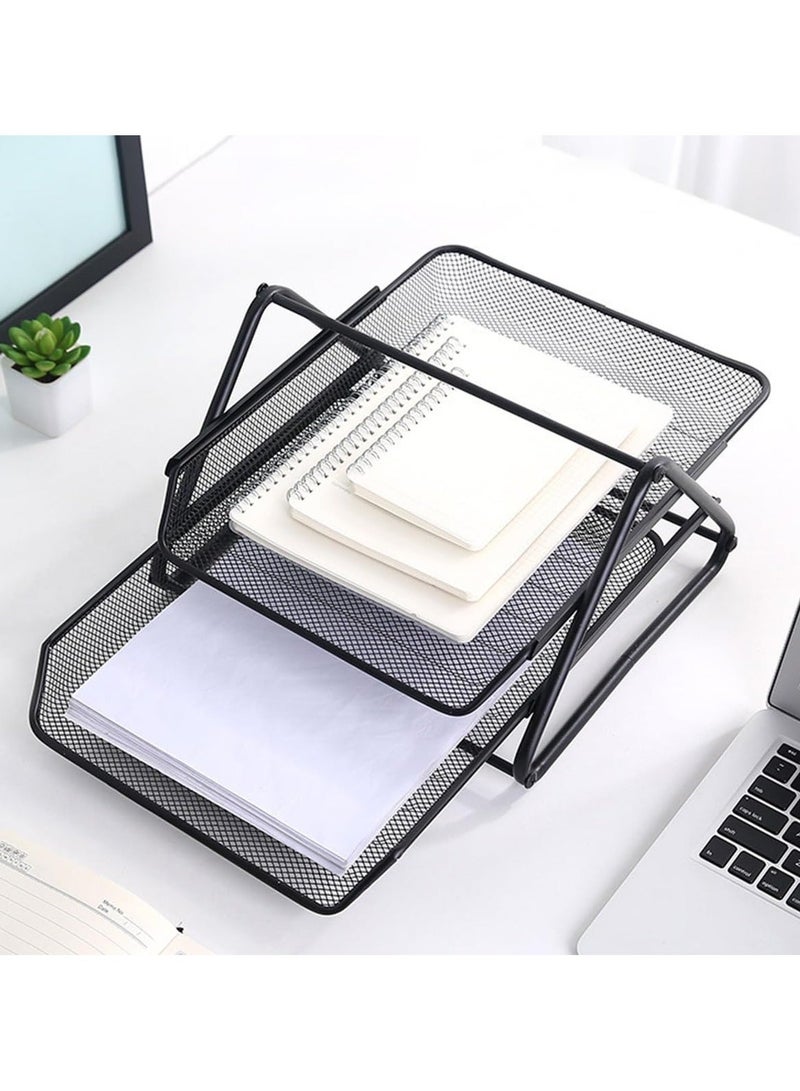 2-Tier Metal Mesh Document Tray – Black | A4 Paper File Organizer | Office Desk Storage | Workspace & Home Organizer | Stackable Office Supplies - Image 2