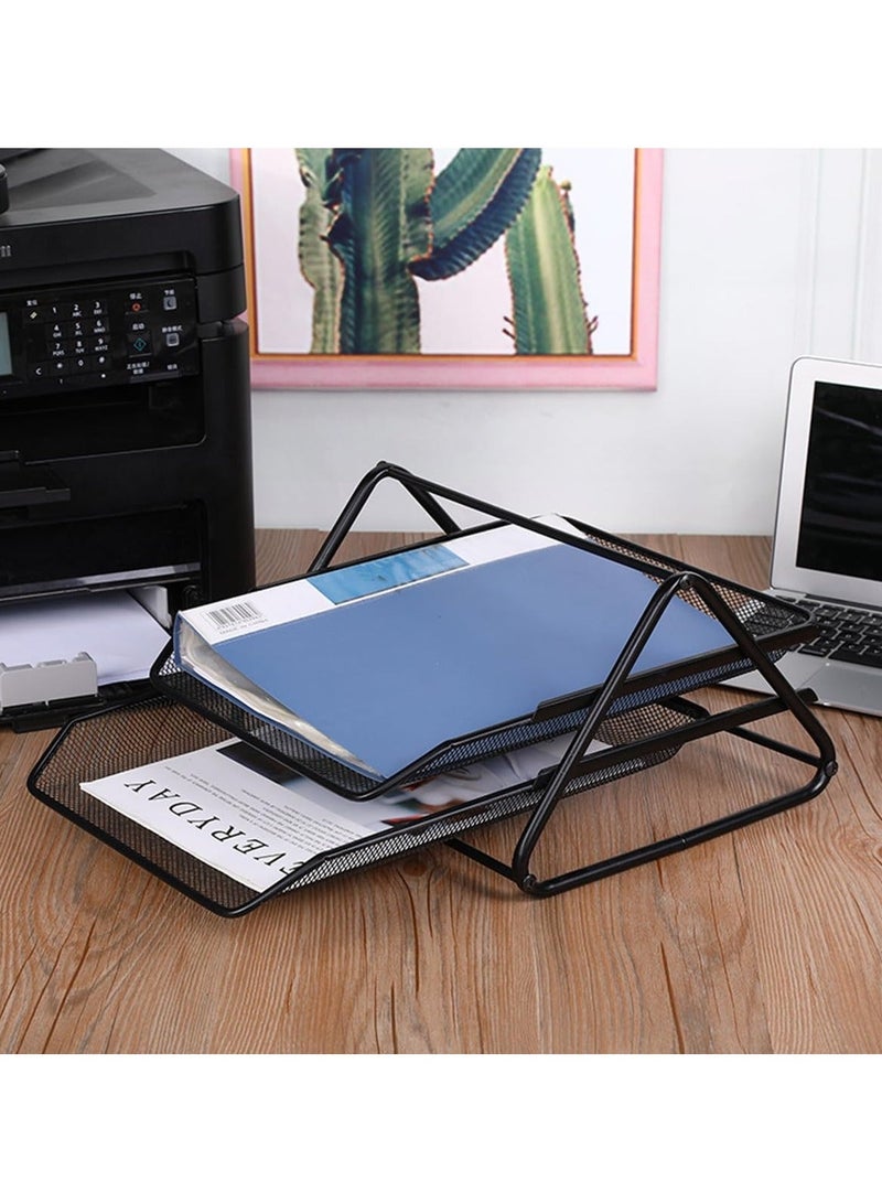 2-Tier Metal Mesh Document Tray – Black | A4 Paper File Organizer | Office Desk Storage | Workspace & Home Organizer | Stackable Office Supplies - Image 3
