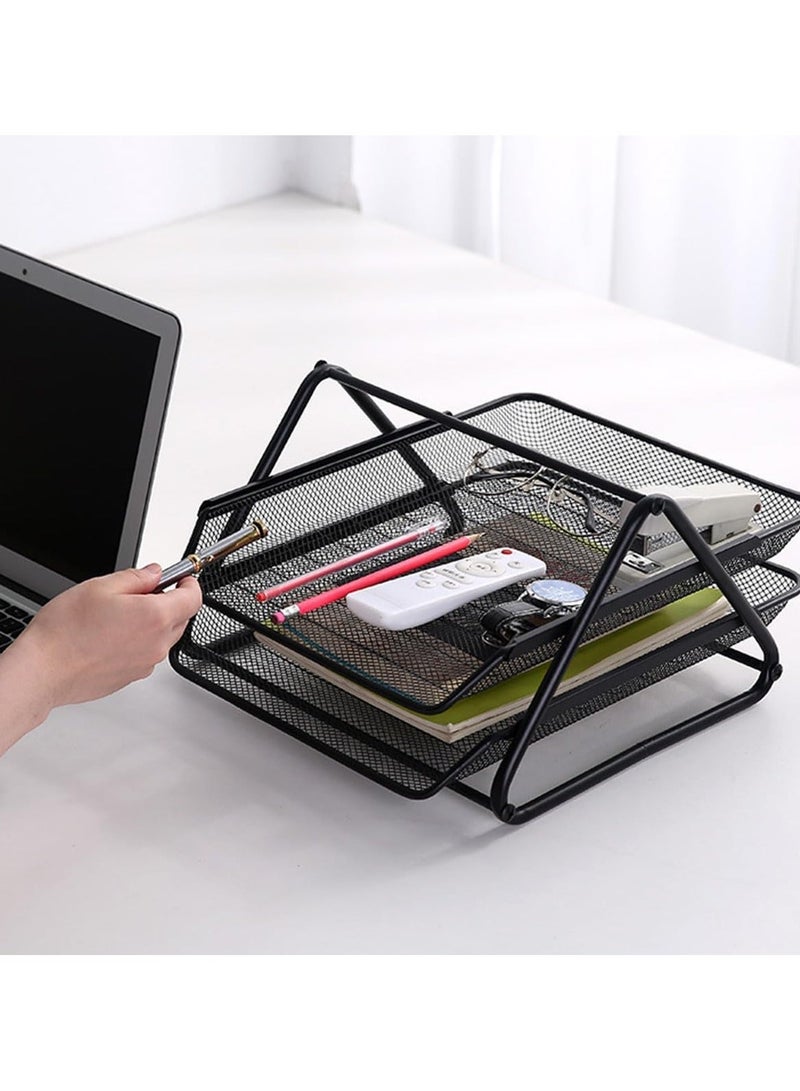 2-Tier Metal Mesh Document Tray – Black | A4 Paper File Organizer | Office Desk Storage | Workspace & Home Organizer | Stackable Office Supplies - Image 4