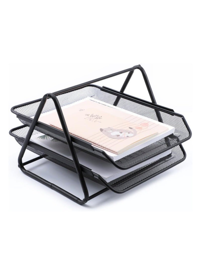 2-Tier Metal Mesh Document Tray – Black | A4 Paper File Organizer | Office Desk Storage | Workspace & Home Organizer | Stackable Office Supplies - Image 1