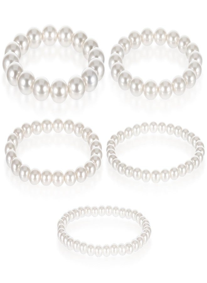 Ymapinc 5 PCS Pearl Bracelets for Women, White Elegant Bridesmaid Bracelets Bridal Wedding Stackable Bracelets Faux Pearl Beaded Bracelets White Pearl Bracelet Set for Ladies - Image 1