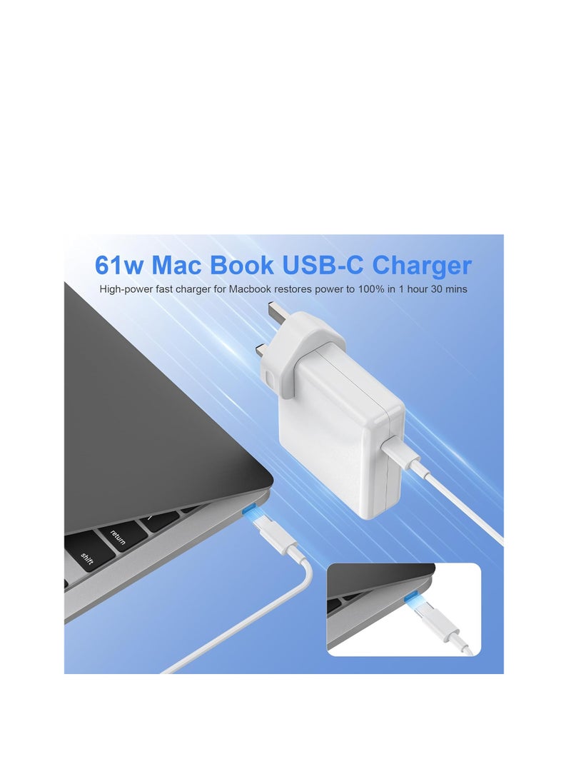Terabyte 61W USB C PD Macbook Charger for Macbook Pro/Air 13 inch 2016-2022, iPad Pro 12.9/11 inch, iPhone 16 15 14 Series, A1947 and Other Type C Devices Power Adapter, USB C to USB C Cable Included - Image 2