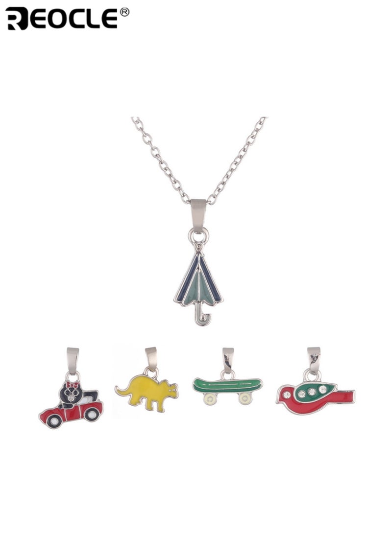 REOCLE Kids' Interchangeable Pendant Necklace Set Adjustable Chain with Multi-Themed Charms Casual Daily Wear Playful Accessory Set - Image 1